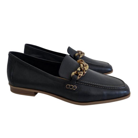 Clarks Black Leather Loafers with Tortoise Shell Chain Accent Women's Size 12 - Picture 1 of 6